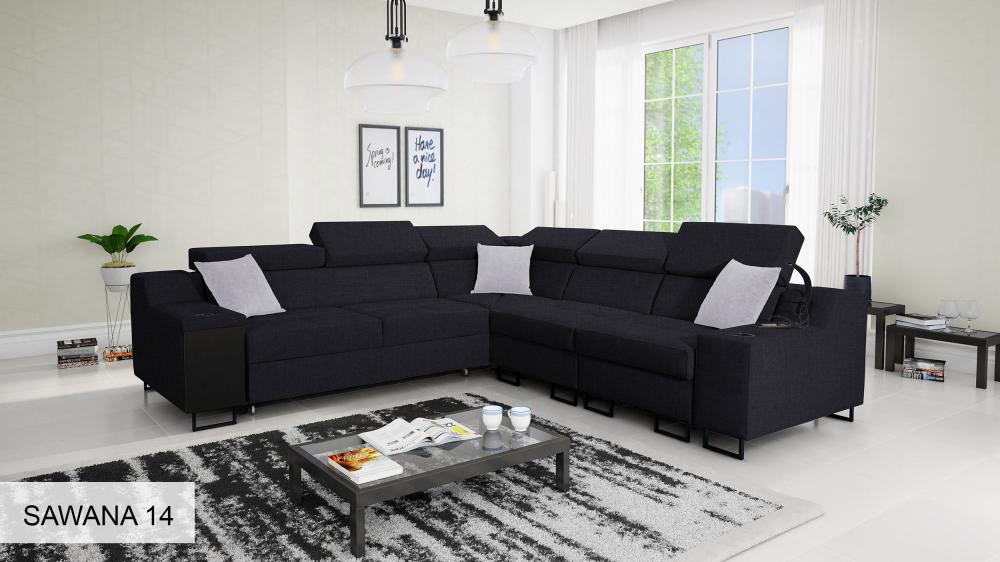 Ample III Black Fabric Corner Sofa