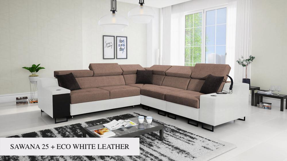 Ample III Green and White Colour Corner Sofa