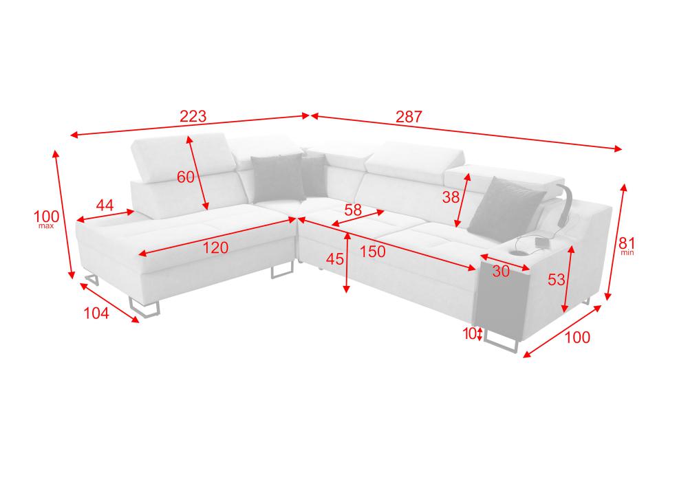 Ample VII Left Hand Facing Open End Corner Sofa Dimensions