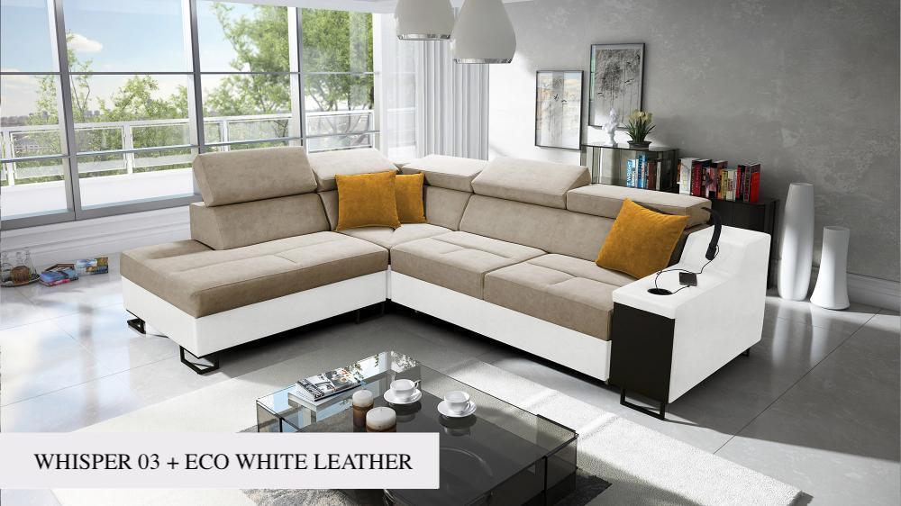 Ample VII corner sofa, cream colour with white features