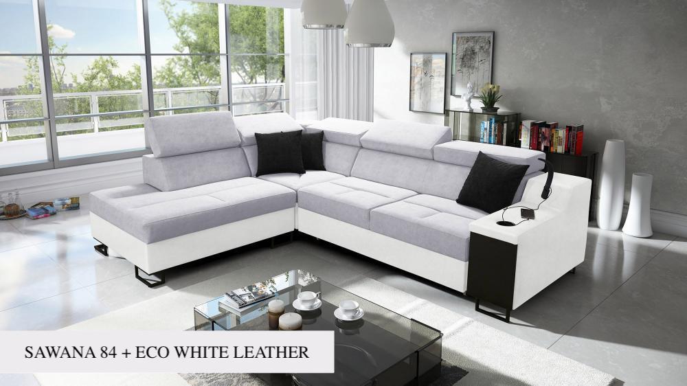 Ample VII corner sofa, luxury white colour