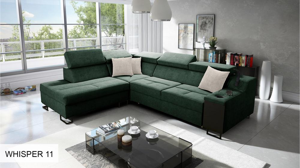 Ample VII corner sofa, dark green colour, close-up