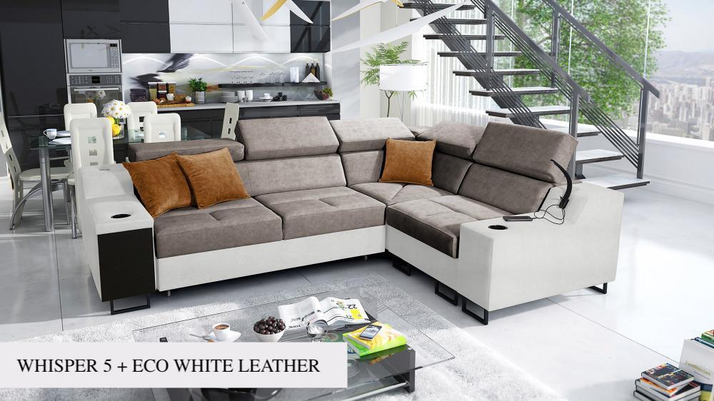 ALICANTE II corner sofa bed, grey colour with a lot of features