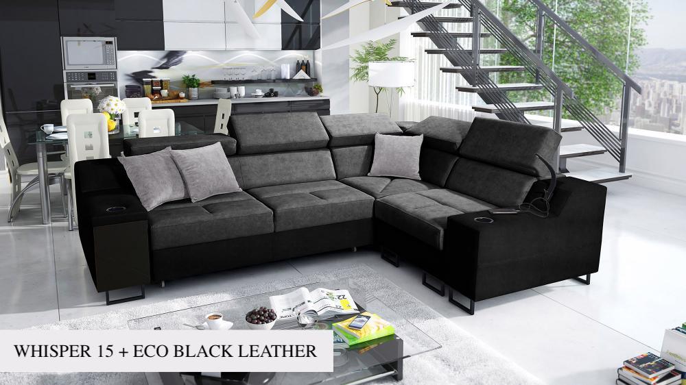 ALICANTE II corner sofa bed, silver and black mix colours