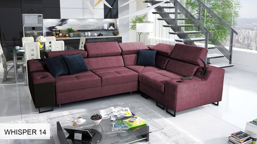 ALICANTE II corner sofa bed, dark purple colour