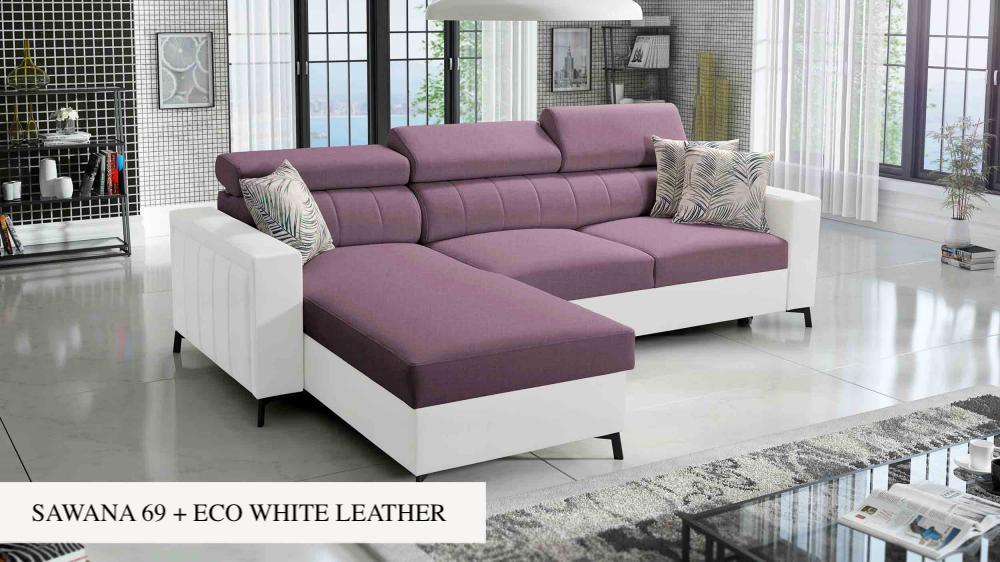 Baltico I Mini small corner sofa, purple and white colour