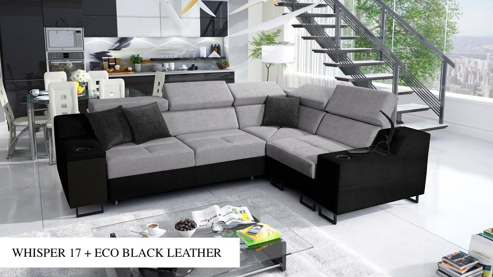 ALICANTE II corner sofa bed, silver colour with black features