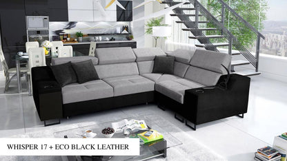 ALICANTE II corner sofa bed, silver colour with black features