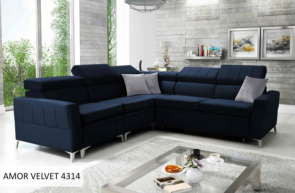 Baron IV left hand facing velvet corner sofa bed