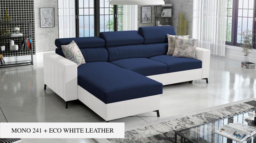 Baltico I Mini small corner sofa, navy colour with white features