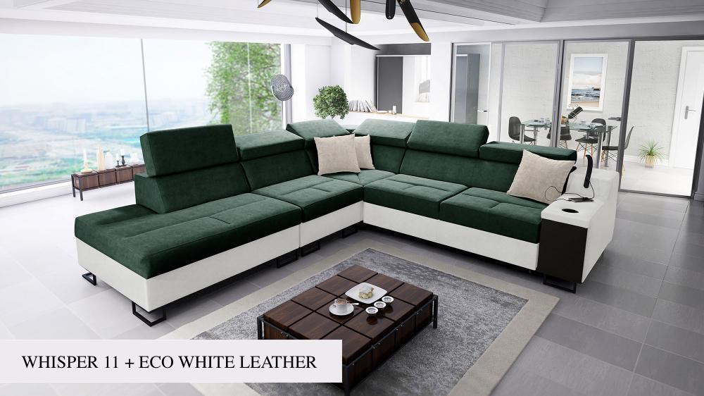 ALICANTE IX corner sofa, dark green colour with white eco leather mix