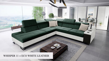 ALICANTE IX corner sofa, dark green colour with white eco leather mix