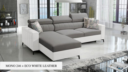 Baltico I Mini small corner sofa, grey colour with white eco leather side